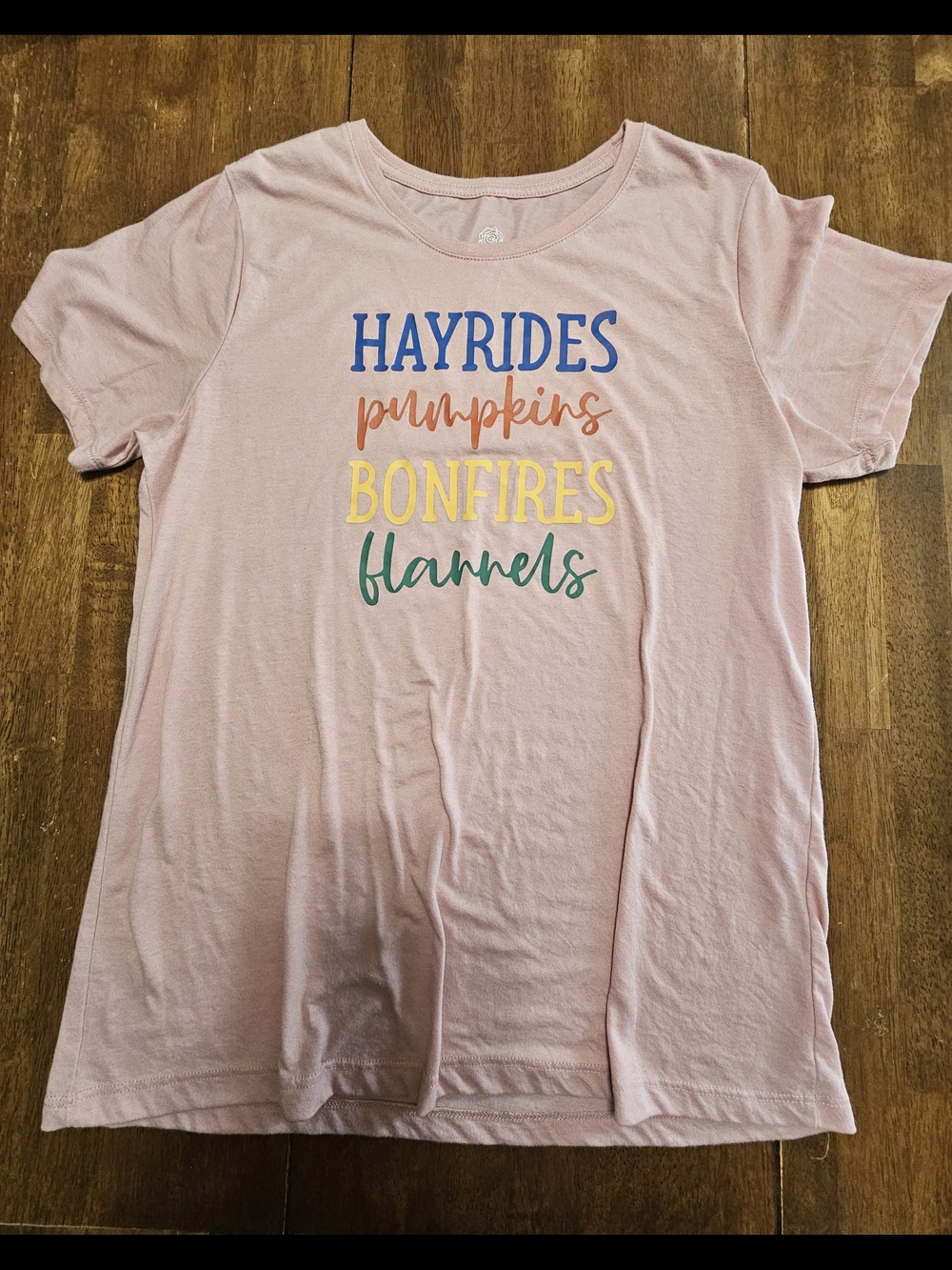 Pink Graphic Tee - Hayrides Pumpkins Bonfires Flannels